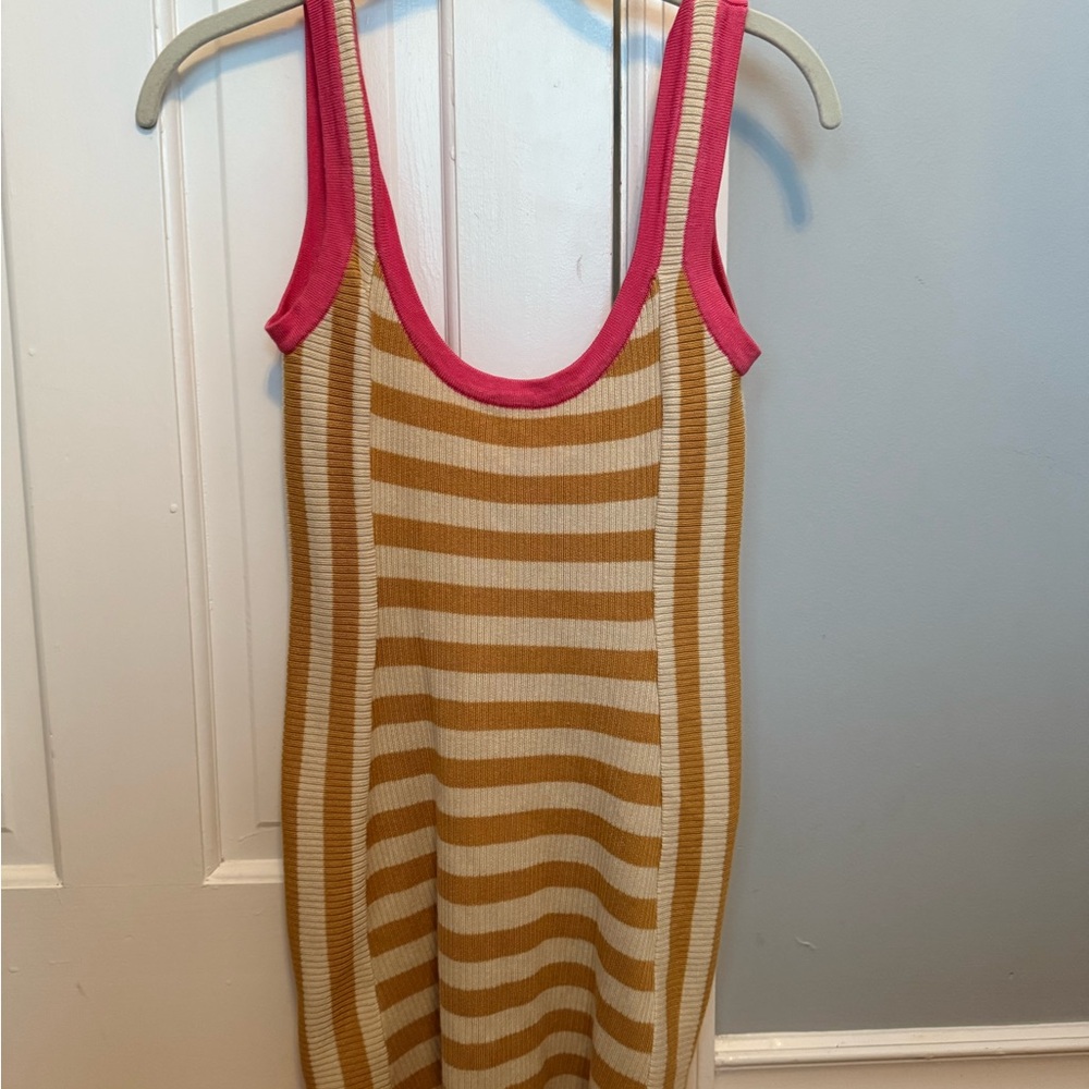 Striped Tank Dress with Pink Trim